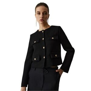 Commense Vintage Button Tweed Jacket Black Blazer with Gold Buttons size XS